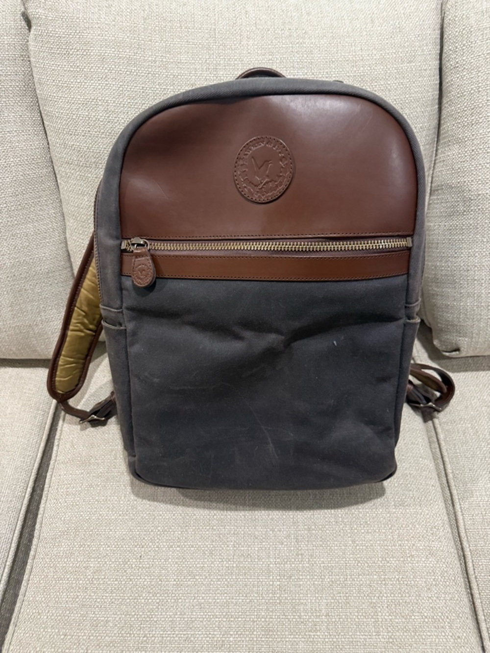 Men's Canvas Backpack with Brown Leather Trim